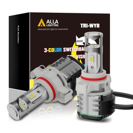 Alla Lighting 5200 Lms 3-Color Switchback LED 5201 DRL 5202 PS19W Fog Lights Bulbs 9009 PS24W FF, Extremely Super Bright 6000K White/3000K Yellow/8000K Blue