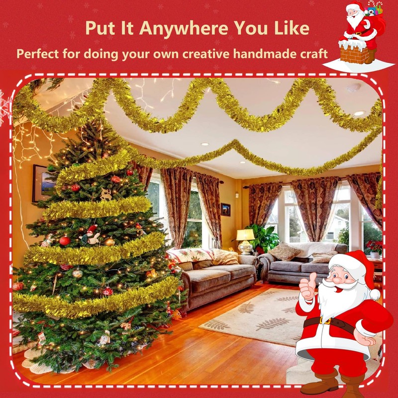 TAZZOR 12 m Tinsel Christmas Tree Gold Christmas Tree Garland