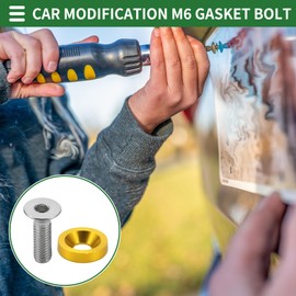 Motoforti Universal Car Modification M6 Gasket Bolt License Plate Frame Screw, M6x1.0, Aluminium Alloy, Gold Tone, 1 Set