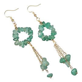 mookaitedecor Natural Green Aventurine Crystal Long Dangle Drop Earrings for Women, Healing Crystal Semi Precious Stone Dangly Hook Earrings with Loop and Chip Bead Tassel Dangling Boho Jewellery Gift