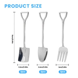 6 Pcs Silver Mini Shovel Spoons and Fork Set, 304 Stainless Steel Spade Shape Utensils 6 Inch Stirring Spoon, Ice Cream Spoons for Home Party Kitchen Restaurant Bistro