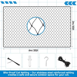 MorningRo Steel Cat Netting Balcony, 10ft x 20ft Steel Reinforced Cat Wire for Balcony, High Strength Safety Pet Netting for Catio, Proof Screen for Pets, Strong Catio Protection Barrier Mesh Fence
