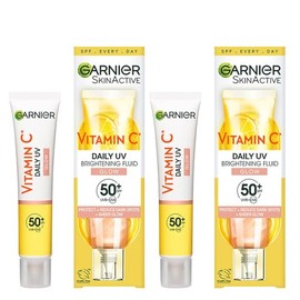 Garnier DOUBLE Vitamin C Daily UV Brightening Fluid Sheer Glow, SPF50+, Prevents + Corrects Sun Damages + Evens Skin tone, Face & Neck, For all skin types, Cruelty-Free, Vegan, 40ml