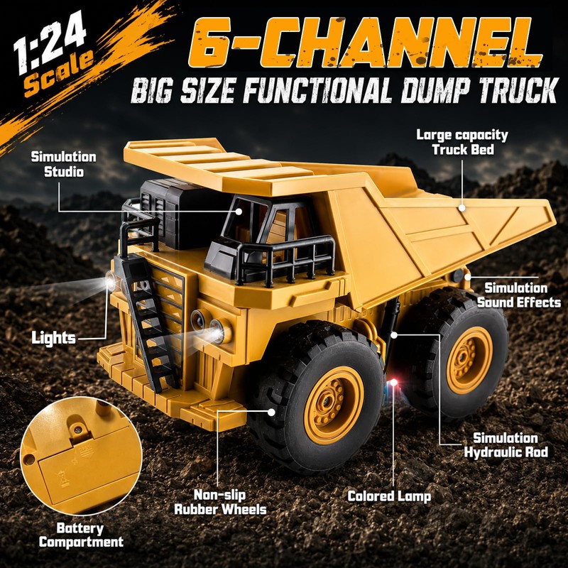 YongnKids 2 Pcs Large Rc Excavator Toy & Dump Truck