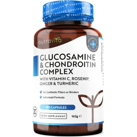 Glucosamine and Chondroitin Complex – 180 High Strength Capsules – Contributes to The Maintenance of Normal Immune System – with Vitamin C, Turmeric, Ginger and Rosehip – Made in The UK by Nutravita