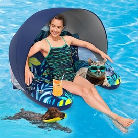 Inflatable Pool Floats with Canopy, Floating Chair Lounge for Swimming Pool Rafts Party with Drink Holder, Floats Pool Toy Party Floaties Toys Lake Float for Adults