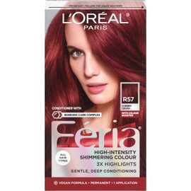 L'Oreal Paris Feria Multi-Faceted Shimmering Permanent Hair Color, R57 Cherry Crush (Intense Medium Auburn), Pack of 1 Hair Dye Kit