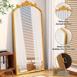 Ecomosita Gold Arched Full Length Mirror 71"×32", Large Luxurious Baroque Inspired Floor Mirror, Ornate Antiqued Hanging Mirror for Wall with Tempered Glass, Living Room/Bedroom/Hallway/Home Decor