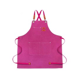 Delantal de Chef delantal de lona de algodón con espalda cruzada para hombres y mujeres, correa ajustable y delantal con bolsillos grandes, delantal de cocina para hornear (rosado)