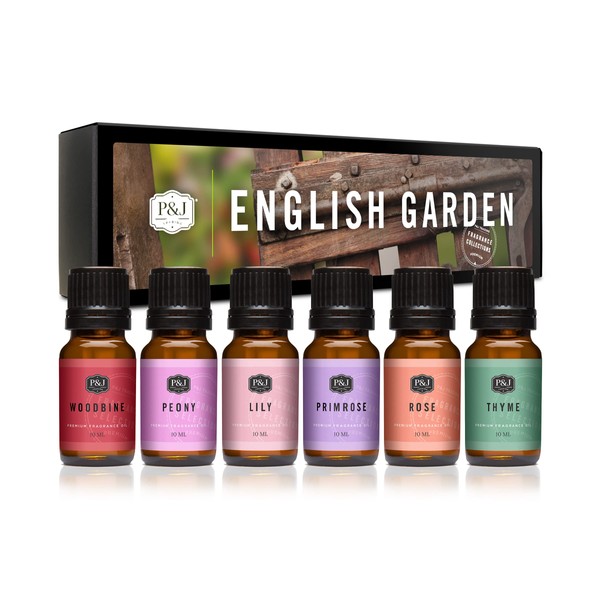 P&J Fragrance Oil English Garden Set | Rose, Woodbine, Thyme, Primrose, Lily, Peonies Candle Scents for Candle Making, Freshie Scents, Soap Making Supplies, Diffuser Oil Scents