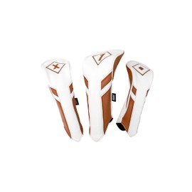 IZZO Golf Premium Molded Headcover Set White/Camel - includes driver, fairway wood and hybrid golf headcovers