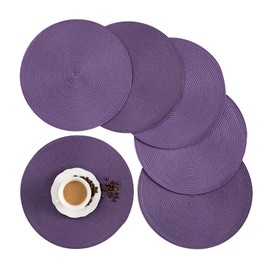 Placemats, Crossweave Heat Resistant Classic Woven Round Place Mats Diameter 13.5 inch for Kitchen Table Set of 6 (Purple)