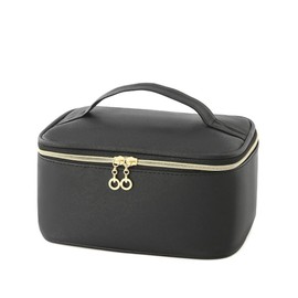 LoveFirst Travel Makeup Bag Portable Cosmetic Bags with Brush Compartment with Handle Large Capacity Pu Material Waterproof Cosmetic Organiser Toiletry Bag for Women Travel Essentials(Colour:Black)