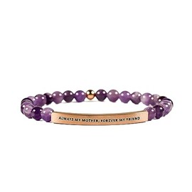THE INSPIRATION CO. Love Collection Unisex Stretchable Bracelets Medium Size, Represents Stress Relief & Clarity (ALWAYS MY MOTHER FOREVER MY FRIEND) -Amethyst