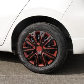 AUTOWIKI 14 inch Wheel Rim Cover Hubcaps - Universal Hubcap Wheels Cover Replacement for Car Truck SUV ABS Hub Caps Accessories Set of 4, Black & Red Lacquer, 5083 Style