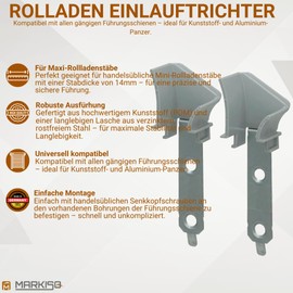 Universal Inlet Funnel for Roller Shutters, Roller Shutter Guide in Pair for Maxi Profiles up to 14 mm [Made in Germany], Suitable for Guide Rails - ®markiso Quality