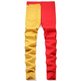 NOVOCCT Boys’ Dress Pants - School Uniform Pants for Boys - Skinny Fit Plaid Chino Pants Stretch Fashion Comfy Kids Pants (Red Yellow M3, 16)