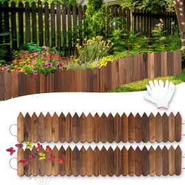 YPshuye Wooden Garden Fence - Weather-Resistant Landscape Edging, Flexible Wood Fencing for Garden, Yard & Flower Bed, Easy Install - Walnut - 9" H x 3.96 Ft L 2 Pack