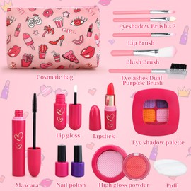 Woumserta Toddler Girls Toys Pretend Makeup Kits - Fake Makeup Set Toys for Kids 3 4 5 6 Year Old, Play Makeup Gift for Little Girls 3-5, Toddler Makeup Kit with Fake Makeup Toy Birthday Gift (Red)
