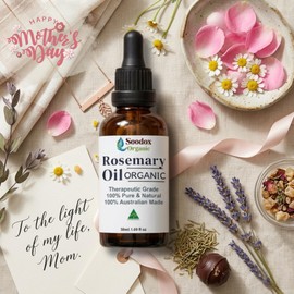 Soodox Certified Organic Rosemary Oil 50mL – Hair Oil Made from 100% Pure & Natural Rosemary Essential Oil, Australian Made & Owned, Hair & Scalp Care for Fuller-Looking Hair