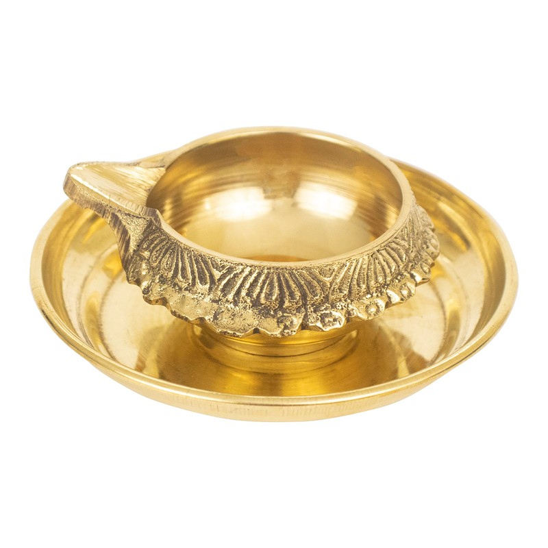 Spillbox Brass Deepak Diya Oil Lamp Plate for Home Temple