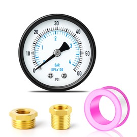 ERGAOBOY 0-4 Bar (0-60 Psi) 2" Dial Face 1/4" BSP Well Pump Pressure Gauge, with Brass Adapter, Center Back Mount
