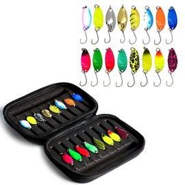 Zasvec Trout Spoon Set 16 Pieces Trout Bait Set with Box Fishing Bait for Trout Artificial Bait Spinner Fishing Set Trout Bait Fishing Accessories for Trout, Zander, Multicoloured