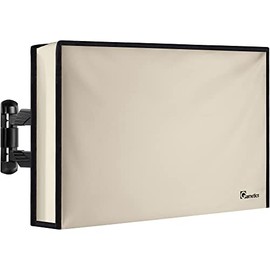 Outdoor TV Cover 30-32 Inch | Weatherproof and Waterproof Flat TV Screen Protector | Fit Any Smart TV Set |Outside LCD Covers Made of Oxford 600D Fabric w/ PVC Coating Inside | Fully Covered from Below(Beige)