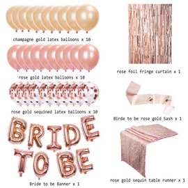 JOTOM JGA Decorative Balloons Set Bride to Be Decoration with Banner Foil Balloons Sash Rose Gold Balloons Pink Sequins Tablecloth Party Stag Party Decoration