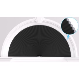 Myshade Arch Window Shades Half Circle Blackout Cellular Shades Cordless No Drill Blinds for Windows Half Moon Honeycomb Fabric No Tools Room Darkening Shades Easy Install (Black 36" X 72")