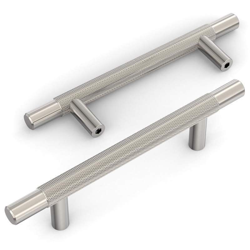Amerdeco 10 Pack Brushed Satin Nickel Knurled Cabinet Pulls 3-3/4