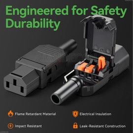 JANDECCN 3 Pin Terminal Quick Connectors, 10A 250V IEC320 C13 Female + C14 Male Inline Power Plug Adapter Socket Connector