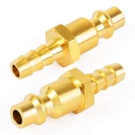 ChillWaves Brass Industrial Type M/D Air Hose Fittings, 1/4" Barb x 1/4" Flow Air Plug，Quick Connect Air Hose Fittings with Hose Clamp(10-PACK)