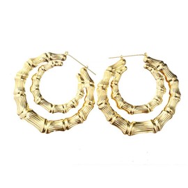 1 Pairs Large Bamboo Hoop Earrings for Women Gold Round Heart Hollow Geometric Hip-Hop Statement Hoop Earrings Oversized Jewelry (Round)
