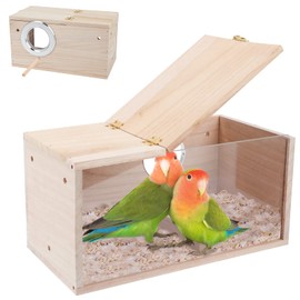 Perttypet Budgie Nesting Box with Perch, Transparent Window Bird Nest Breeding Box Wood Bird Cage House Acrylic Birds Nesting Box for Lovebirds, Finches, Budgies, Canaries (Medium)