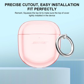 Aircawin for Bose QuietComfort Earbuds II 2022/QuietComfort Ultra 2023 Case Clear,Full Protective Soft Transparent TPU Cover for Bose QC 2 Earbuds with Carabiner and Cleaning Pen-Pink