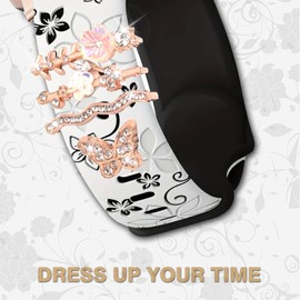 riwoauoo Floral Engraved Band for Garmin Vivoactive 6/Vivoactive 5/3/3 Music Women,20mm Soft Silicone Fashion Strap with Decorative Accessories for Garmin Forerunner 570 42mm/55/165/245/645(White)