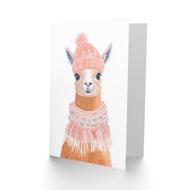 Wee Blue Coo Greeting Card Cute Llama With Pink Winter Hat And Scarf For Her Woman Xmas Christmas Card