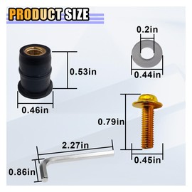 10 PCS Motorcycle Windshield Bolts Kit, Aluminum Body Mounting Screws Set, Universal Fairing Well Nuts Fastener Screw for Motorcycle Windshield and Body Panels (Gold)