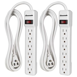 DEWENWILS 2-Pack 6-Outlet Power Strip Surge Protector with 6Ft Long Extension Cord, Low Profile Flat Plug, 15 Amp Circuit Breaker, 500 Joules, Wall Mount, White, UL Listed