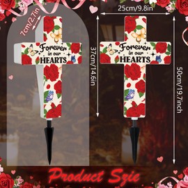 Solar Cross Grave Lights Women Grave Decorations with Red Rose Flowers Waterproof Memorial Cross Stake Solar Powered Light Outdoor Yard Patio Sympathy Gifts for Loss of Loved One