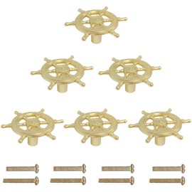 LLDYNW 6 pcs Ship Rudder Handles Ship Helm Cabinet Knobs Ocean Theme Knobs Zinc Alloy Handles Dresser Knobs Furniture Door Single Hole Pull Handles (Gold)