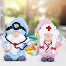 Hodao 2pcs Doctor Home Gnome Figurines Decorations Doctor Gnomes Ornaments Scandinavian Tomte Elf Decor Gifts Summer Gnomes Figurines Home Decorations Table Hospital Nurse Gnomes Decor (Color)