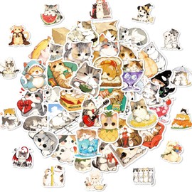 50PCS Kawaii Cat Stickers for Teens Girls & Adults - Waterproof Aesthetic Cartoon Decals for Laptops, Water Bottles, Luggage, Journals & Party Decorations
