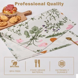 Snycler Table Runner Wildflowers Floral Spring Table Runner, Seasonal Summer Butterfly Kitchen Dining Table Luxury White Linen Decoration for Home Party (12x18 Inch,Set of 4)