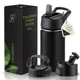 SipX™ Triple-Insulated Stainless Steel Water Bottle 18oz. With 3 Lids, BPA-Free Reusable Insulated Water Bottle Keeps Cold 24 Hours, Metal Water Bottle Made Of Sustainable Material For Hiking & Biking