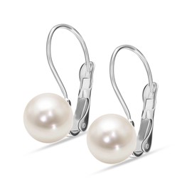 LeCalla 925 Sterling Silver Freshwater Pearl Earring for Women | Freshwater Cultured Pearl Leverback Drop Earring 25MM