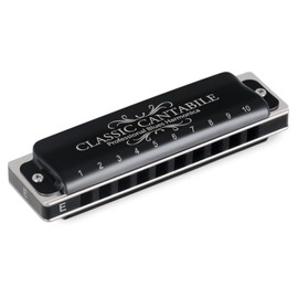 Classic Cantabile AHB-650 PRO Alabama Blues Harmonica E Major Diatonic Harmonica with 10 Phosphor Bronze Reeds Comfortable Grip Brass Housing Matte Black Includes Case and Cleaning Cloth