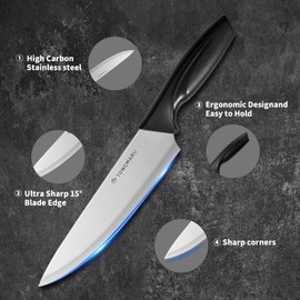 Knife Set with Sharpener – High Carbon Stainless Steel 15 Pcs Knife Block Set, Best Value Starter Knife Set, Built-in Sharpener Kitchen Knife set, With Anti slip and Ergonomic Handles (Silver)