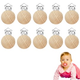 Pack of 10 Dummy Clips, Natural Dummy Clips, Wood, Non-Toxic, Dummy Clip Holder